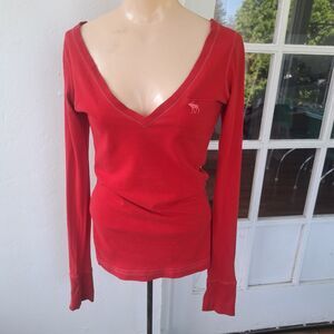 Abercrombie & Fitch Women's Vintage Y2k Small Red Long Sleeve Shirt Slim FLAW